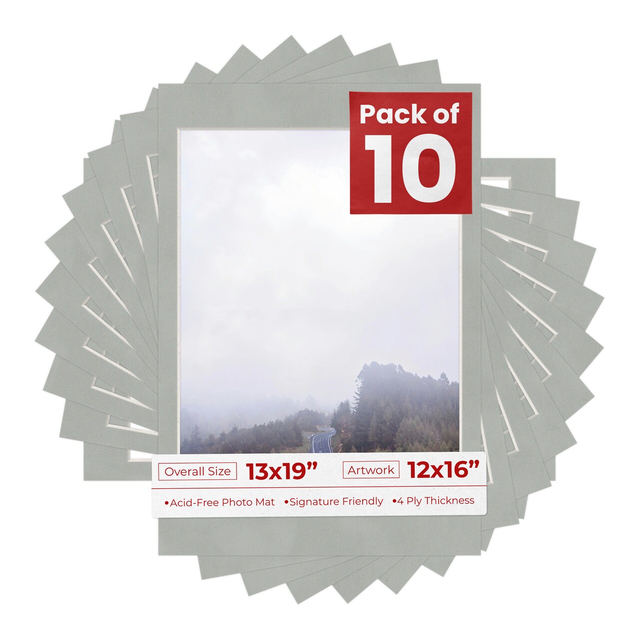 Light Grey Suede Mat Board for 13x19 Frames - Fits 12x16 Photos